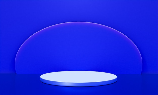Scena z podium w kolorze niebieskim do prezentacji makiety w stylu minimalizmu z przestrzenią do kopiowania, 3d renderowania abstrakcyjnego projektu tła