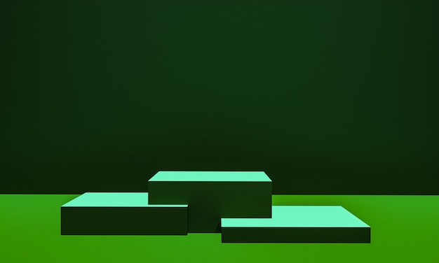 Scena Z Podium W Kolorze Zielonym Do Prezentacji Makiety W Stylu Minimalizmu Z Przestrzenią Do Kopiowania, 3d Renderowania Abstrakcyjnego Projektu Tła