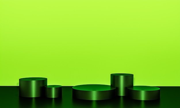 Zdjęcie scena z podium w kolorze zielonym do prezentacji makiety w stylu minimalizmu z przestrzenią do kopiowania, 3d renderowania abstrakcyjnego projektu tła