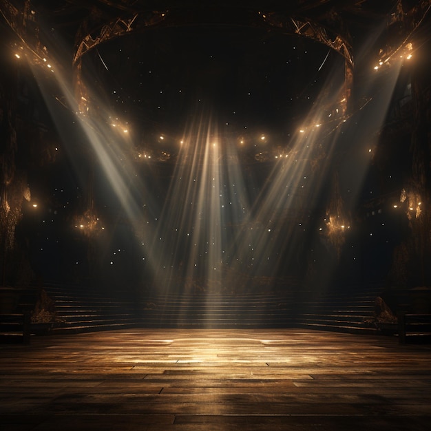 scena z reflektorami na tle drewnianej sceny w stylu monochromatycznych kompozycji Raphaelle Peale