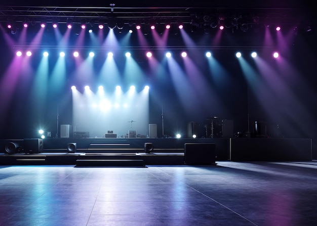 Zdjęcie scena z światłami i bębnami pusta scena koncertowa