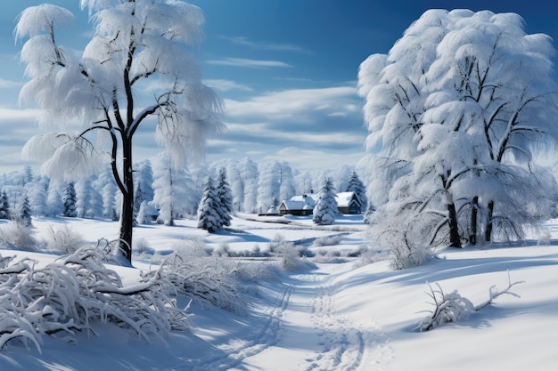 Scena zimowa z fotografią reklamową obszaru śnieżnej wioski