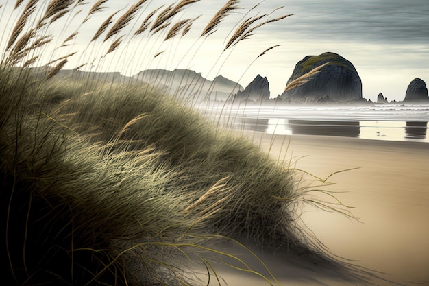 Sceneria Beachgrass wczesnym rankiem w Cannon Beach w stanie Oregon