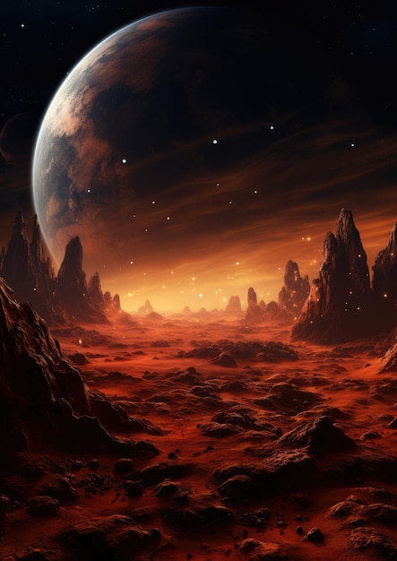 Sceneria krajobrazowa w kosmosie na Marsie z wszechświatem i innym tłem życia Generative Ai