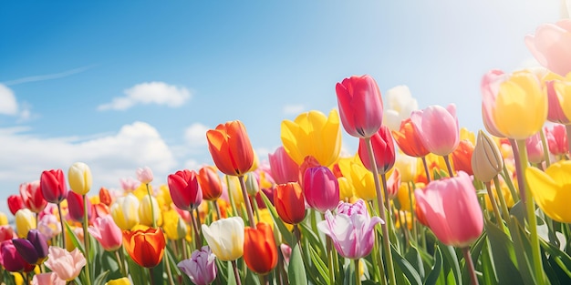 Scenic Tulip Field View Zapierający dech w piersiach krajobraz kwiatowy dla Twoich projektów