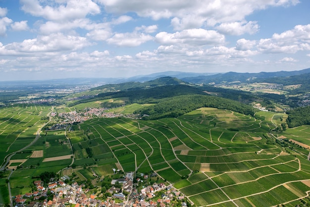 Sceniczny widok pola rolniczego na tle nieba