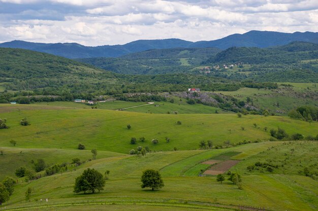 Zdjęcie sceniczny widok pola rolniczego na tle nieba