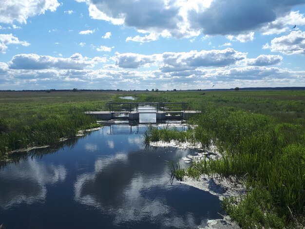 Zdjęcie sceniczny widok rzeki na tle nieba