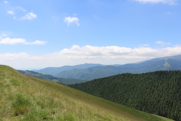 Sceniczny widok trawiastych gór na tle nieba