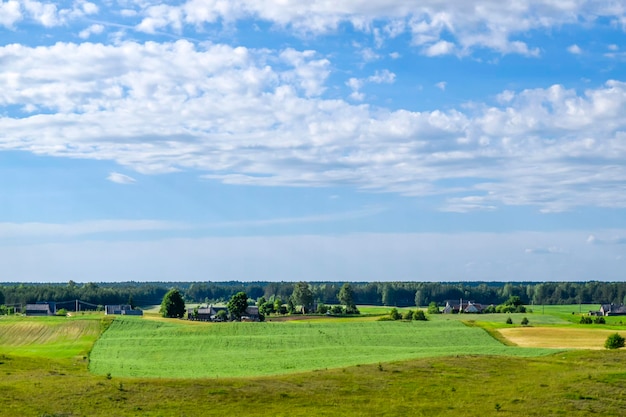 Sceniczny widok zielonego krajobrazu na chmurnym niebie