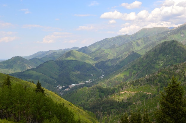Sceniczny widok zielonych gór na tle nieba