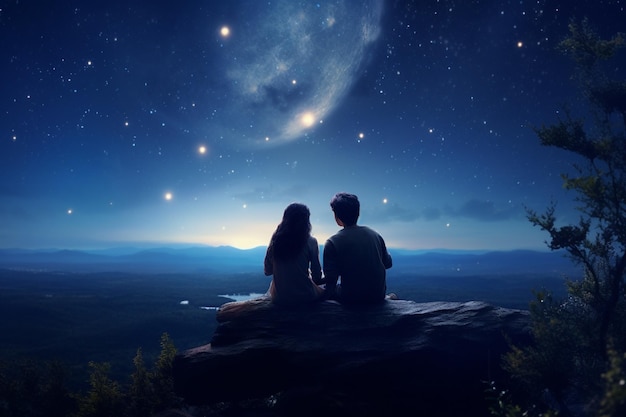 Sceny filmowe pary obserwującej gwiazdy na jasnym 00049 01