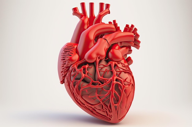 Schemat ludzkiego serca na białym tle przedstawiający jego budowę anatomiczną