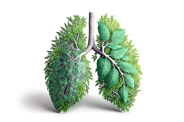 Schemat płuca z zielonymi liśćmi
