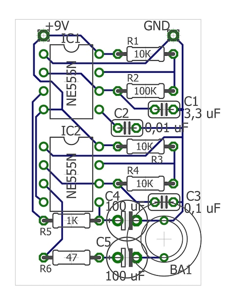 Zdjęcie schemat płytki elektronicznej rozwijający rysunek rzeczywistej syreny systemu alarmowego