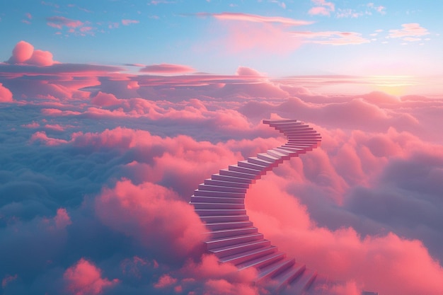 Schody do chmur w surrealistycznym krajobrazie marzeń