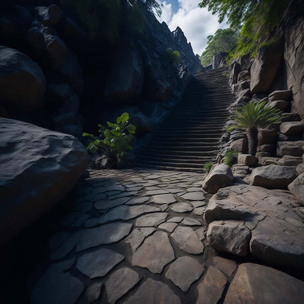 schody skalne wbudowane w naturalny krajobraz