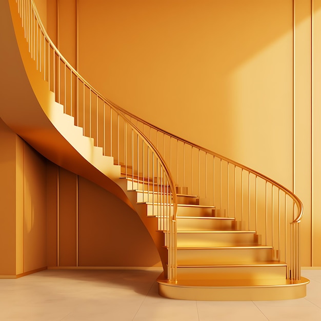 schody ze złotą poręczką i schody w złotym kolorze.