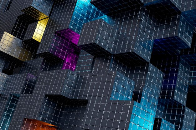 Sci fi futurystyczna technologia tło Metaliczna powierzchnia elektroniczna z neonowym renderowaniem 3d