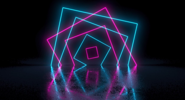 Sci-Fi futurystyczny chaotyczny abstrakcyjny gradient niebieski różowy neon świecący prostokąt kwadratowy na odbicie