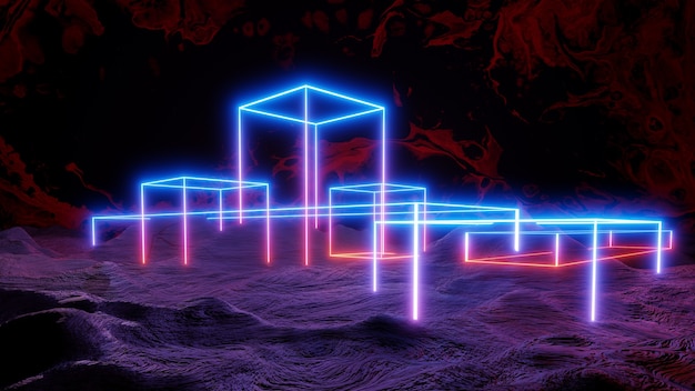 Sci fi krajobraz cyberpunk styl renderowania 3d, wszechświat Fantasy i galaktyka chmura tła.