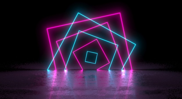 Sci-Fi niebieski różowy neon świecący prostokąt kwadratowy na odbicie