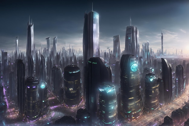 Sci Fi Nowoczesne Miasto Przyszłości Z Realistycznym Billboardem
