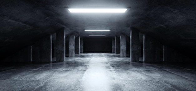 Sci Fi Nowoczesny ciemny beton asfalt futurystyczny statek kosmiczny elegancki podziemny tunel garażowy Co