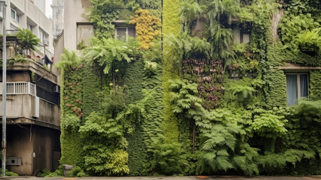 Ściana budynku pokryta roślinami