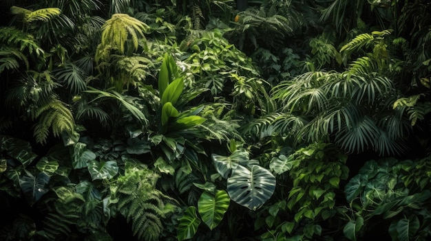 Ściana dżungli z dużą ilością roślin