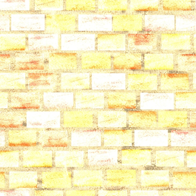 Ściana wykonana jest z cegły z betonu w jasnożółtych i białych odcieniach Akwarela ilustracja bezszwowy wzór Tło do dekoracji i projektowania