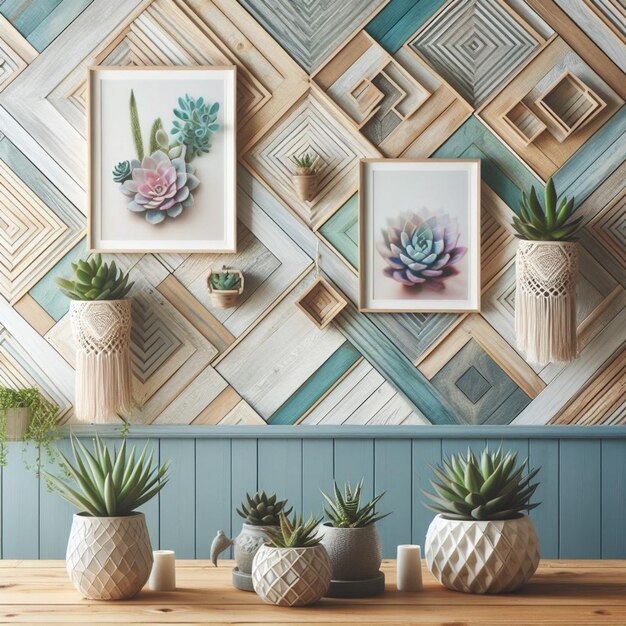 Zdjęcie Ściana z ananasem i kaktusem na niej
