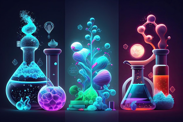 Science background illustration projekt naukowy Kolby elementy fizyki szkła i chemii