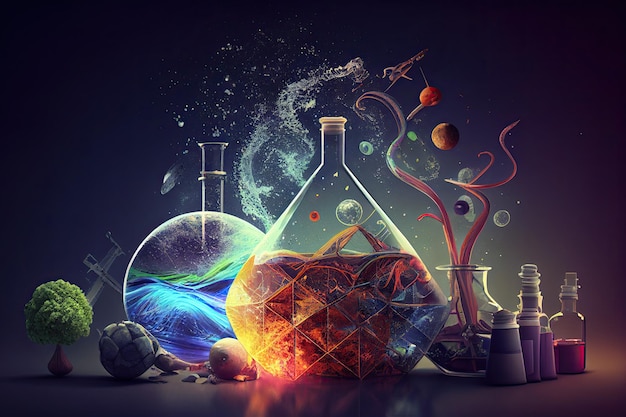 Science background illustration projekt naukowy Kolby elementy fizyki szkła i chemii