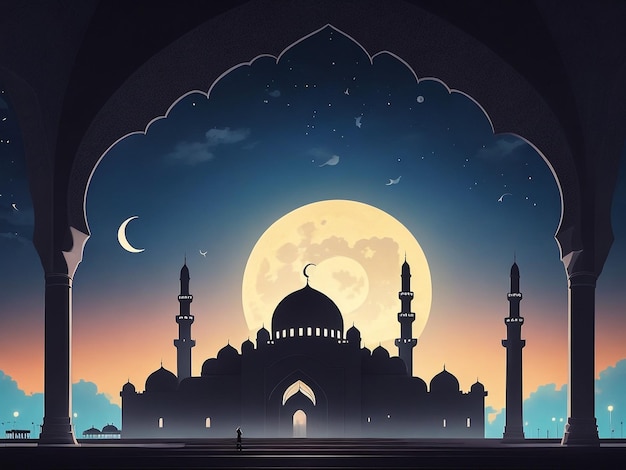 Ścieżka meczetu Ramadhan Silhouette Islamskie wzór tła