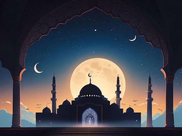 Ścieżka meczetu Ramadhan Silhouette Islamskie wzór tła