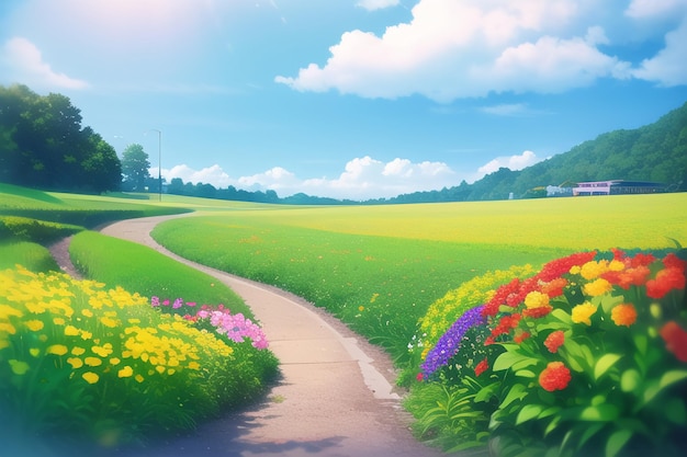 Ścieżka prowadząca do pola kwiatów