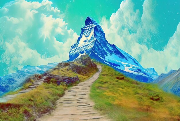 Ścieżka prowadząca przez szczyt góry w stylu szwajcarskim