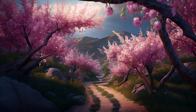 Ścieżka przez wiśniowe kwiaty