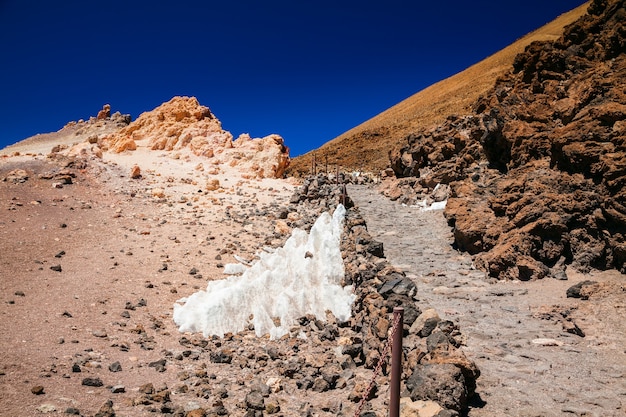 Ścieżka trekkingowa na szczycie wulkanicznego wulkanu Teide na Teneryfie, Wyspy Kanaryjskie, Hiszpania