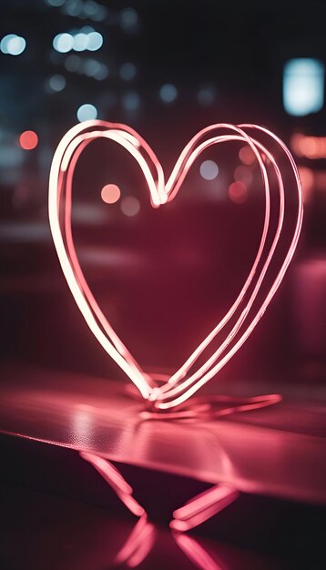 Zdjęcie Ścieżki świetlne w kształcie serca w ciemności koncepcja dnia walentynek