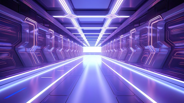 Scifi futurystyczny korytarz tunelowy, neonowa generacja AI
