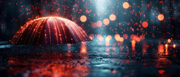 Zdjęcie scifi shields illuminated umbrella w cyfrowej burzy deszczowej koncepcja scifi shields illumine umbrella digital rainstorm