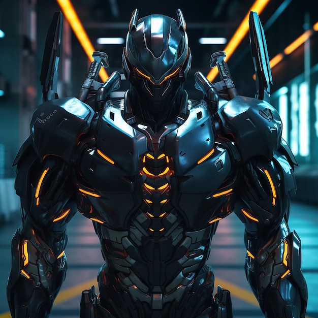 SciFi Warrior Zadziwiające humanoidalne roboty w futurystycznej zbroi i projektowaniu cybernetycznym