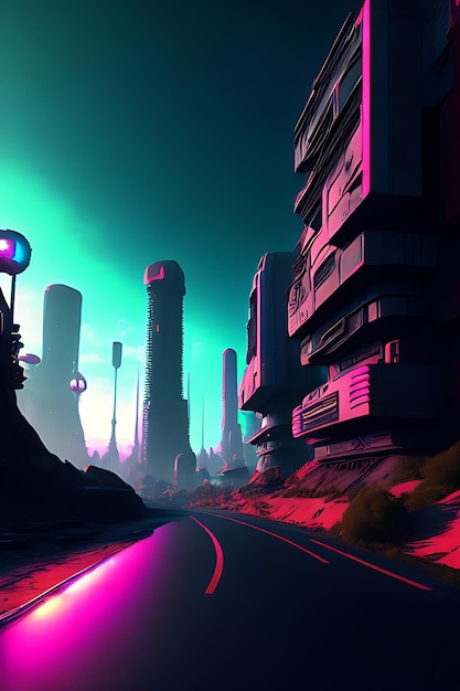 Scifi wirtualna rzeczywistość portret styl cyberpunk 3d renderowanie tła miasta