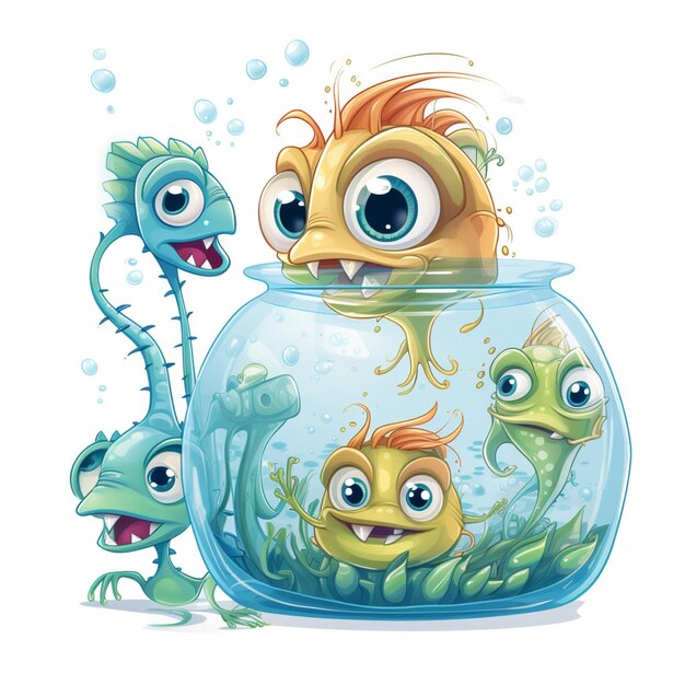 Sea Monkeys 2d kreskówka ilustracja na białym tle hig