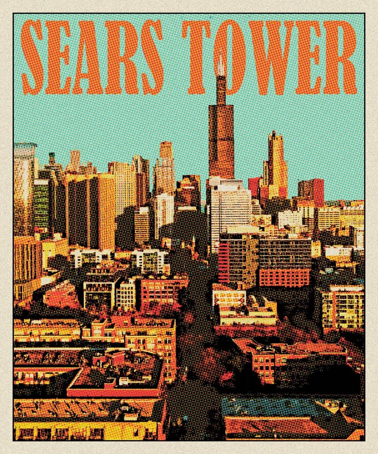 Zdjęcie sears tower retro poster podróżniczy