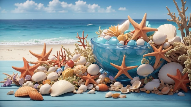 Seaside Serenity Urzekająca letnia wizja muszli i rozgwiazd