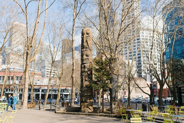 Seattle, Waszyngton, USA. Słup totemowy Pioneer Square