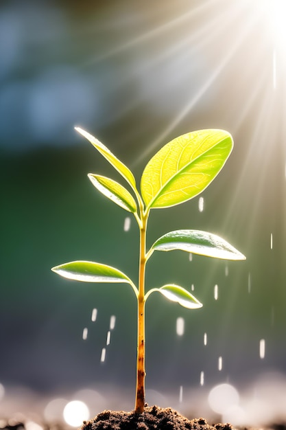 Zdjęcie seedling sprout growing in the ground under the sun and rain